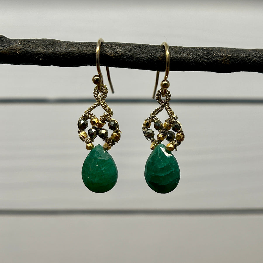 Emerald Woven Drop Earrings