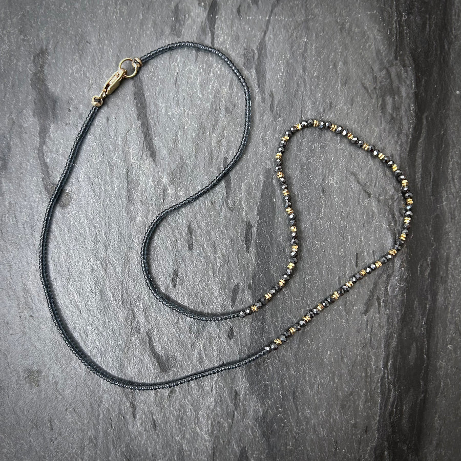 Black Spinel & Grey Seed Necklace