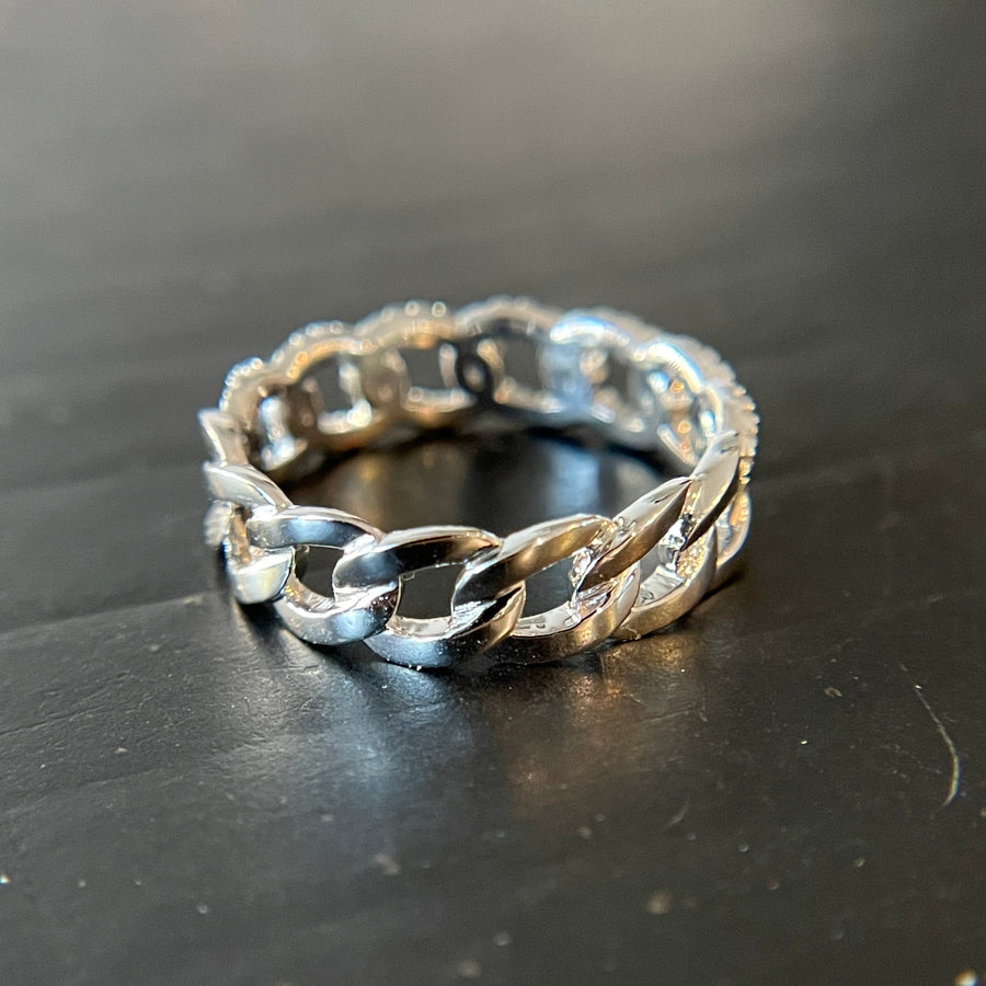 14k Chunky Curb Chain Pavé Ring