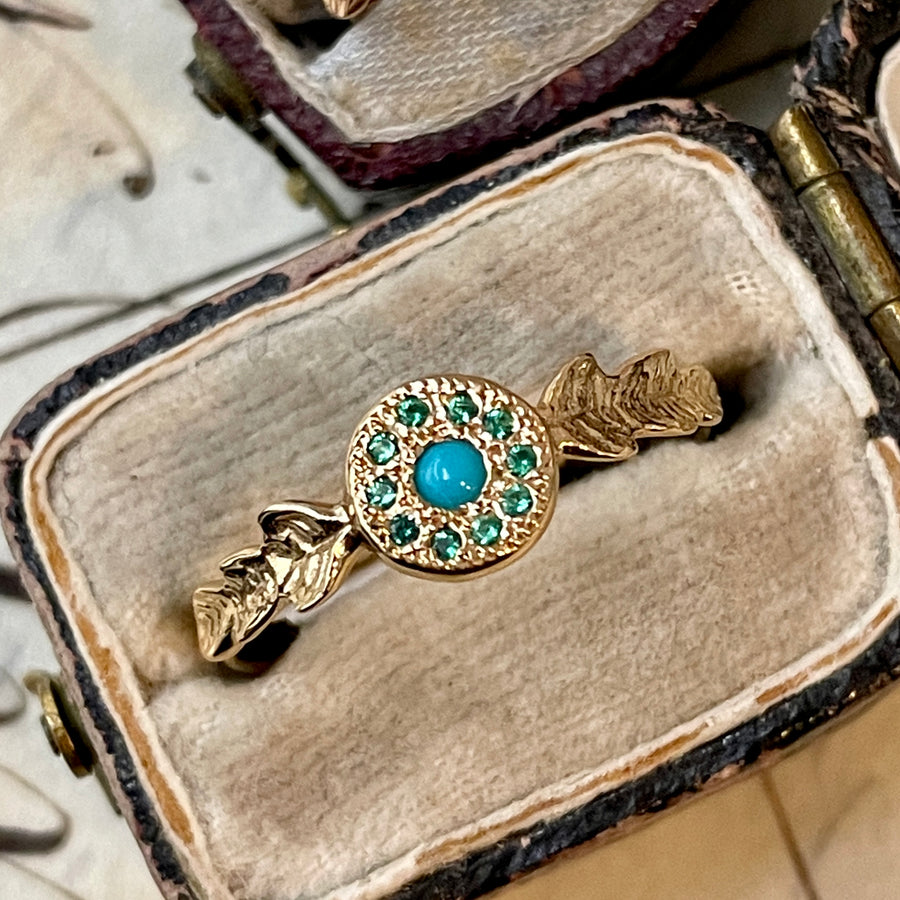Two Leaf Turquoise & Emerald Ring