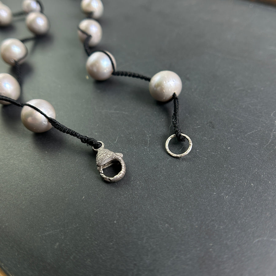 Grey Pearl and Black Cord Necklace