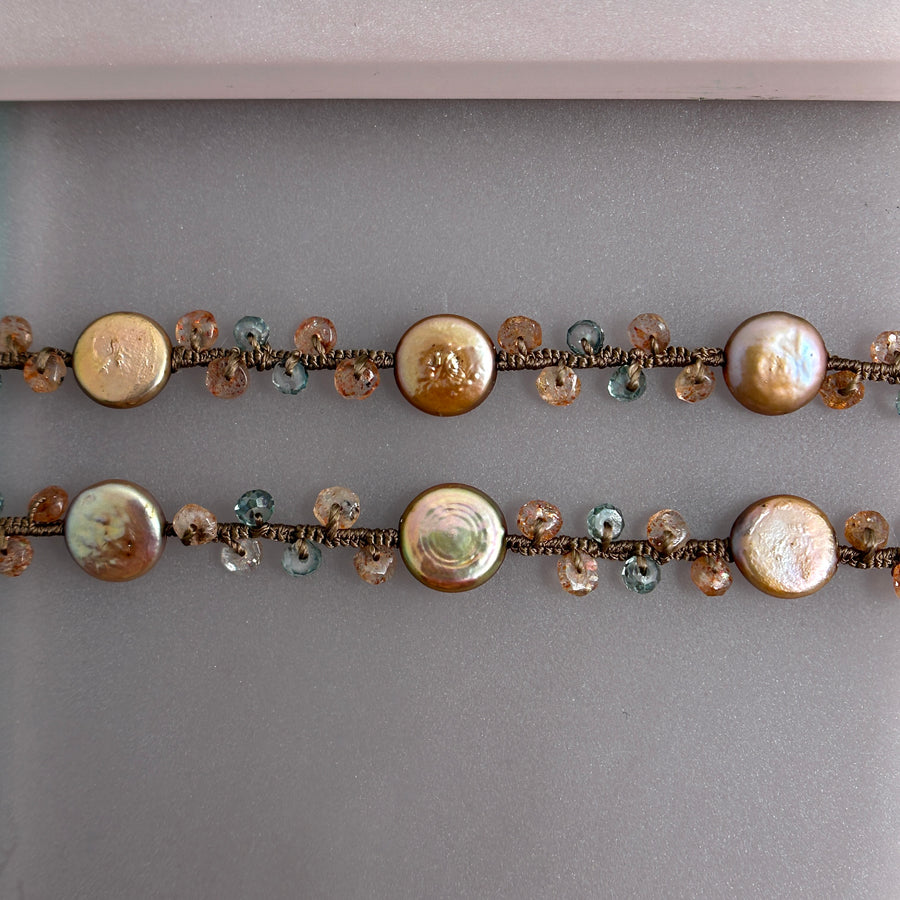 Coin Pearl, Sunstone & Quartz Necklace