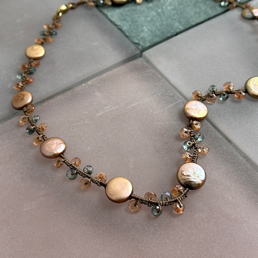 Coin Pearl, Sunstone & Quartz Necklace