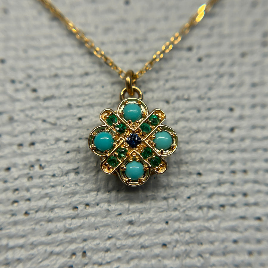 14k Turquoise 4-Cross Necklace