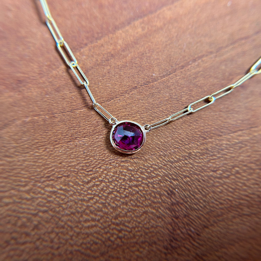 Vintage Cushion Cut Ruby on 14K Paperclip Chain