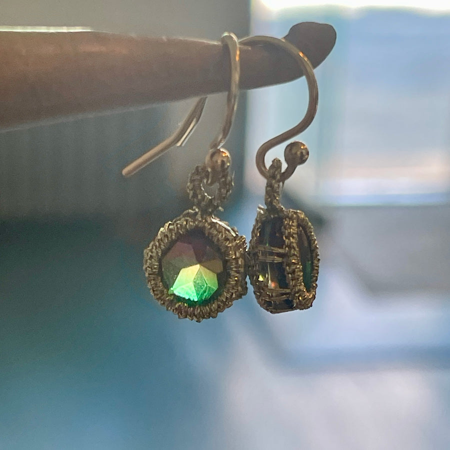 Caged Rainbow Tourmaline Earrings