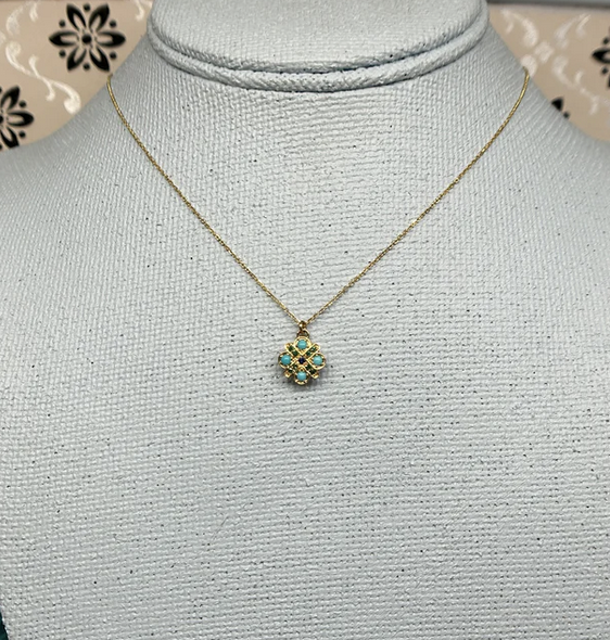 14k Turquoise 4-Cross Necklace